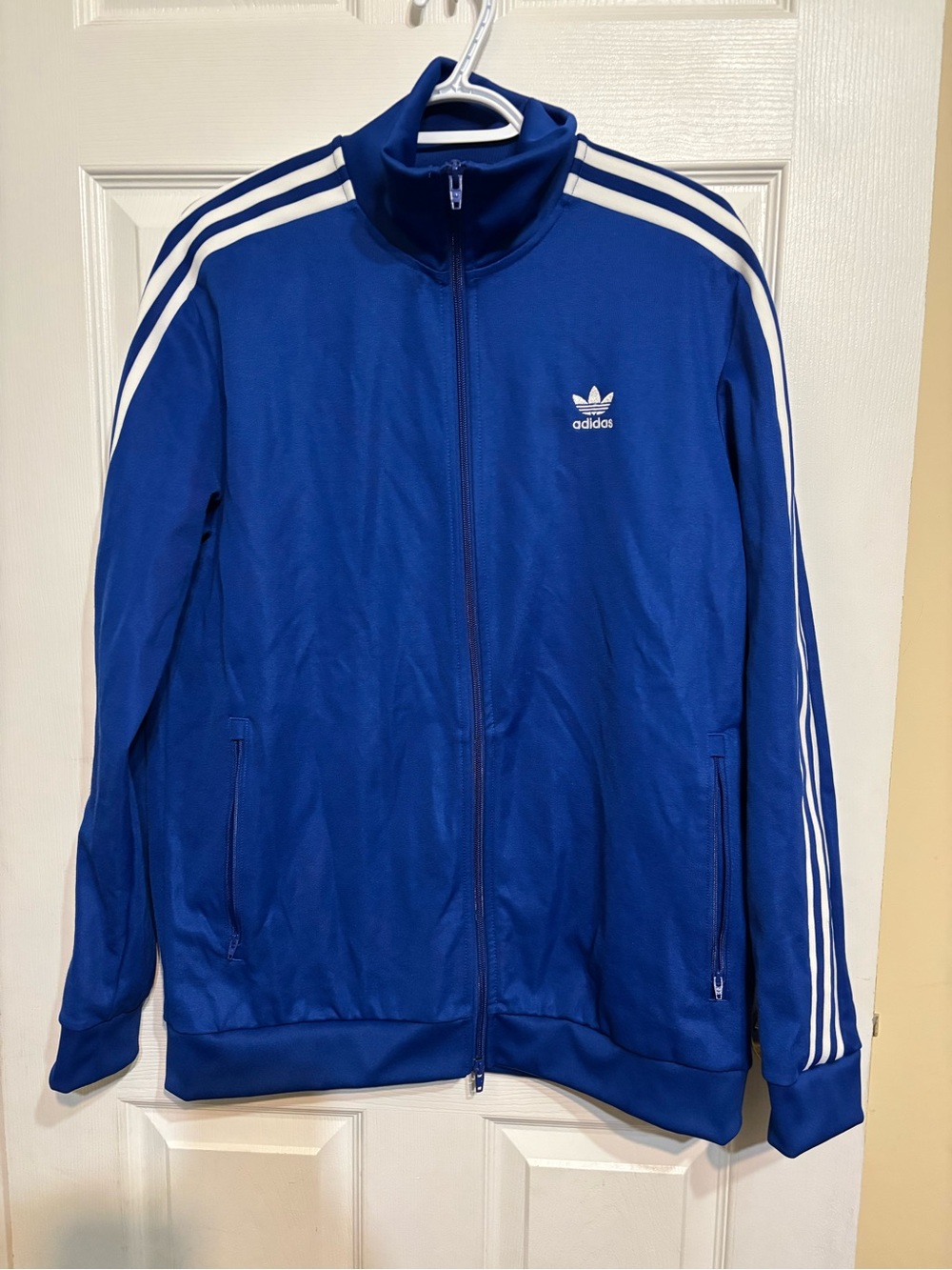 Adidas Men's Royal Blue Track Jacket with White Stripes